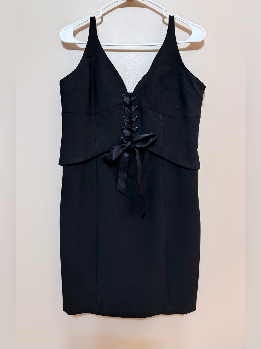 NWOT Cinq à Sept Black Lace-Up Corset Dress with Satin Tie Sz 12